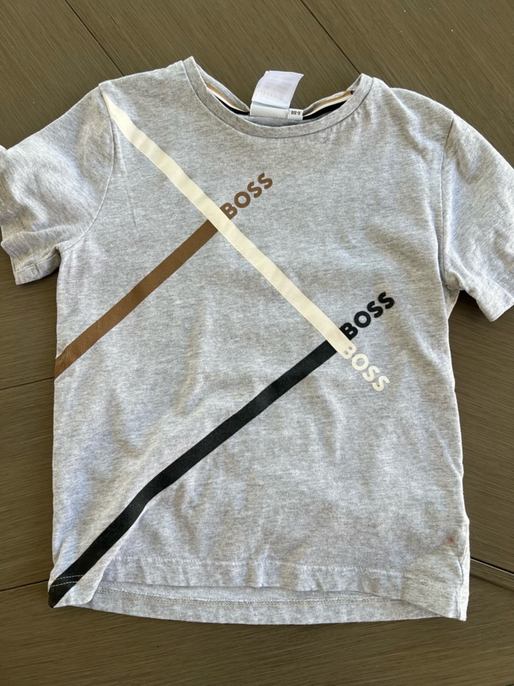 BOSS Gray Short-Sleeve Tee with Brown, Black and Cream Stripes